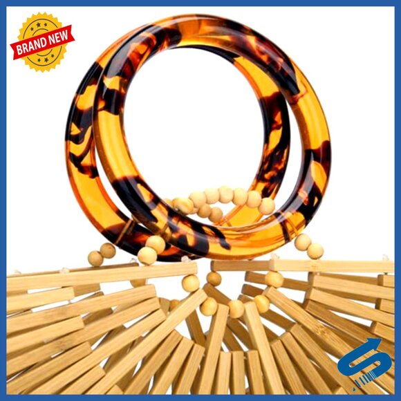 Small Bamboo Tote Bag with Acrylic Handles, Eco-Friendly Summer Beach Purse - Picture 4 of 7